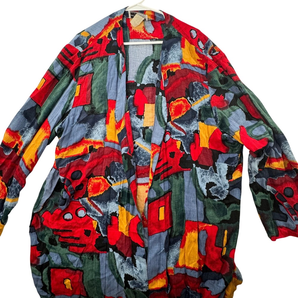 Vintage Retro CM Shapes Womens Plus‎ Size 2X Artsy Abstract Art To Wear Rayon